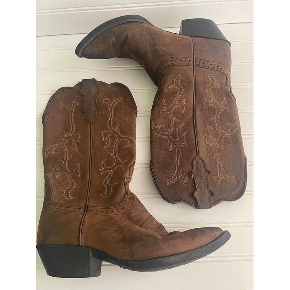 Justin Buck Mens Buck Brown Leather Cowboy Western Boots 8.5B - Picture 3 of 13